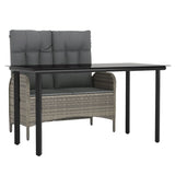 2 Piece Garden Dining Set with Cushions Grey Poly Rattan - Front View