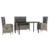 4 Piece Garden Dining Set with Cushions Grey Poly Rattan - Front View