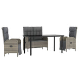 4 Piece Garden Dining Set with Cushions Grey Poly Rattan - Front View