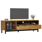 TV Cabinet with Glass Door FLAM 158x40x50 cm Solid Wood Pine - Side View