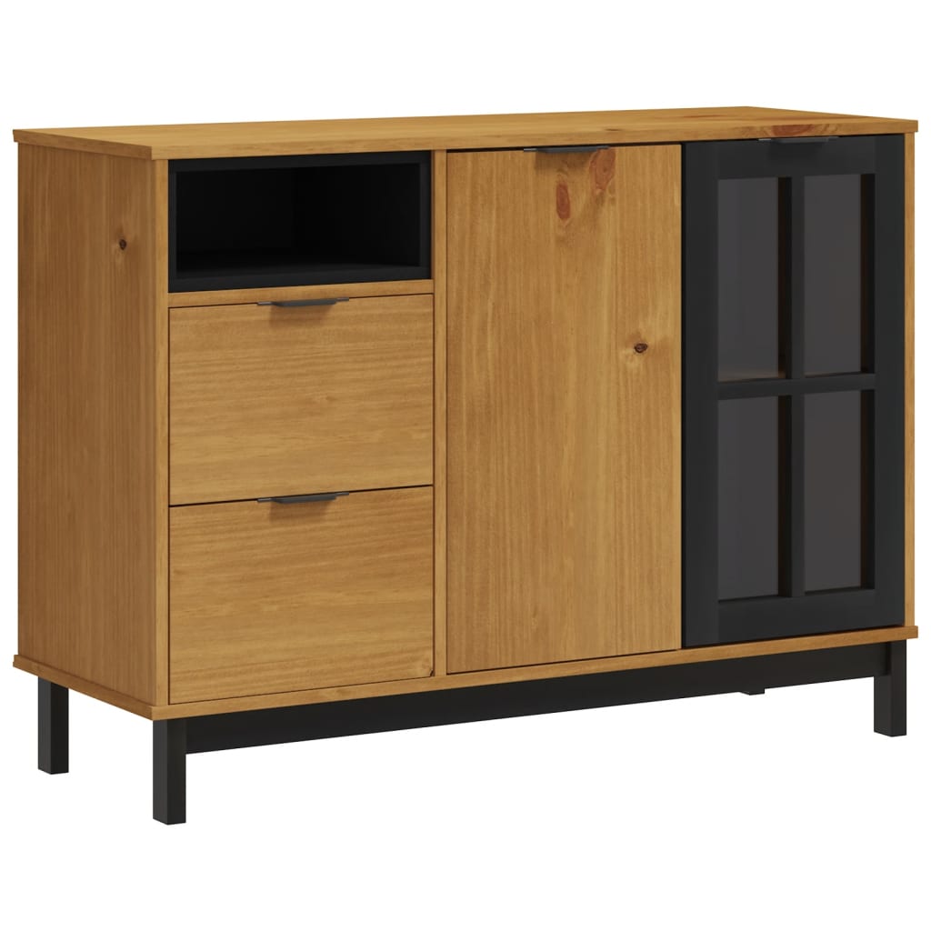 Sideboard with Glass Door FLAM 110x40x80 cm Solid Wood Pine