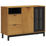 Sideboard with Glass Door FLAM 110x40x80 cm Solid Wood Pine - Front View