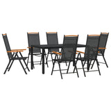 7 Piece Garden Dining Set Black Aluminium - Front View