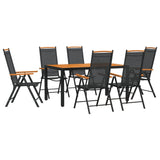 7 Piece Garden Dining Set Black and Brown Aluminium - Front View
