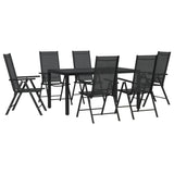7 Piece Garden Dining Set Black Aluminium - Front View