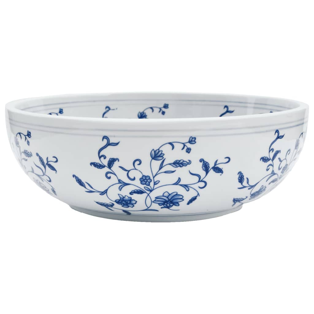 Countertop Basin White and Blue Round ?41x14 cm Ceramic