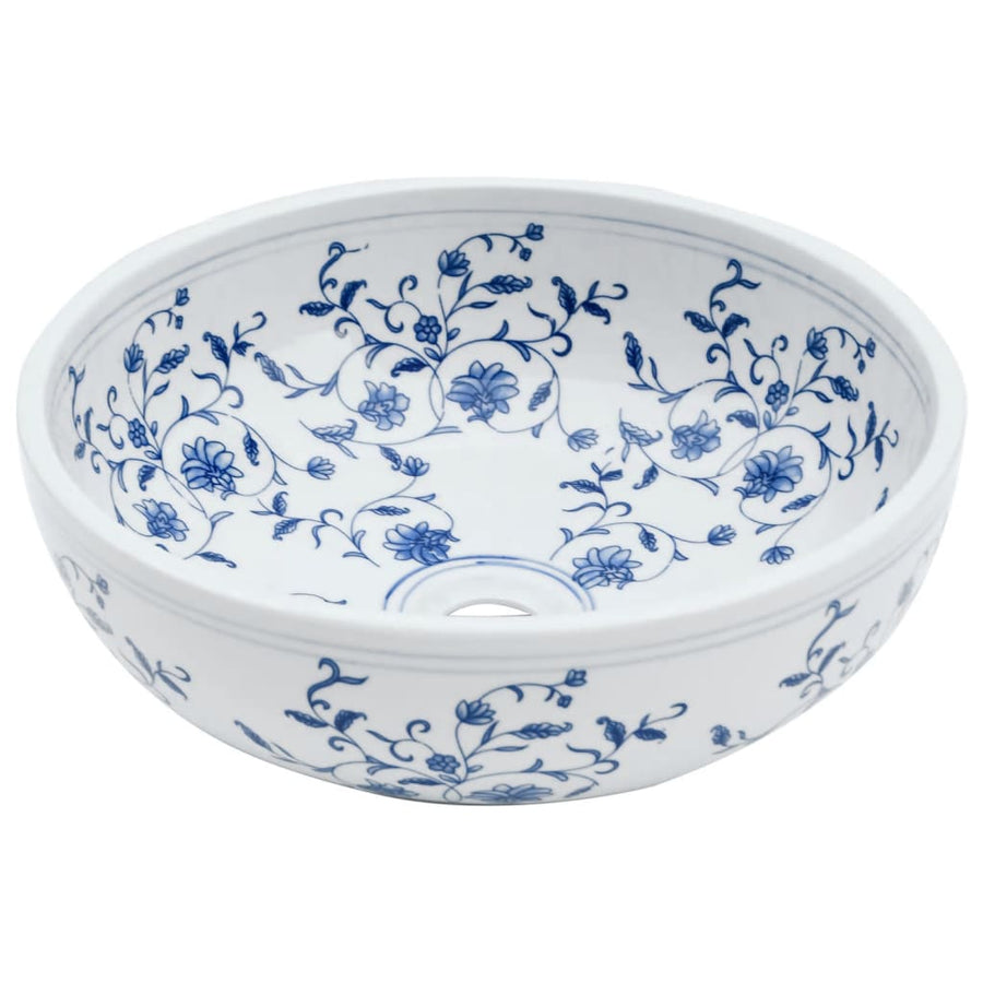 Countertop Basin White and Blue Round ?41x14 cm Ceramic
