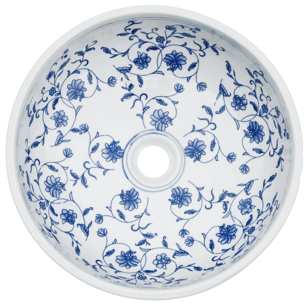 Countertop Basin White and Blue Round ?41x14 cm Ceramic