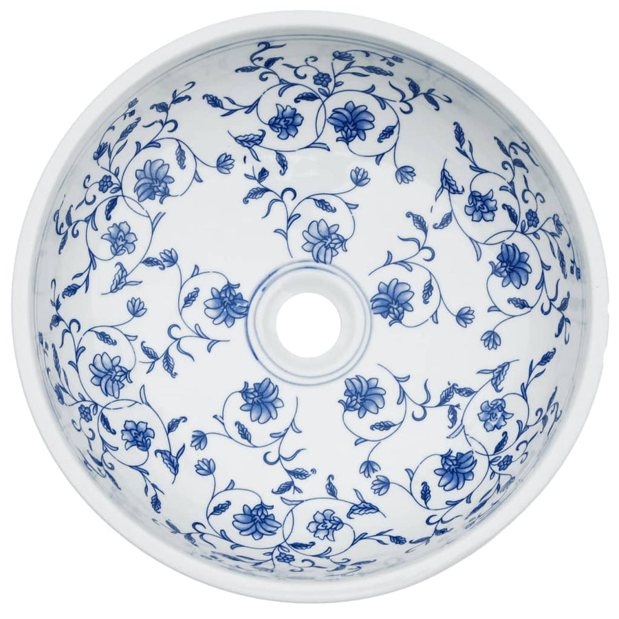 Countertop Basin White and Blue Round ?41x14 cm Ceramic