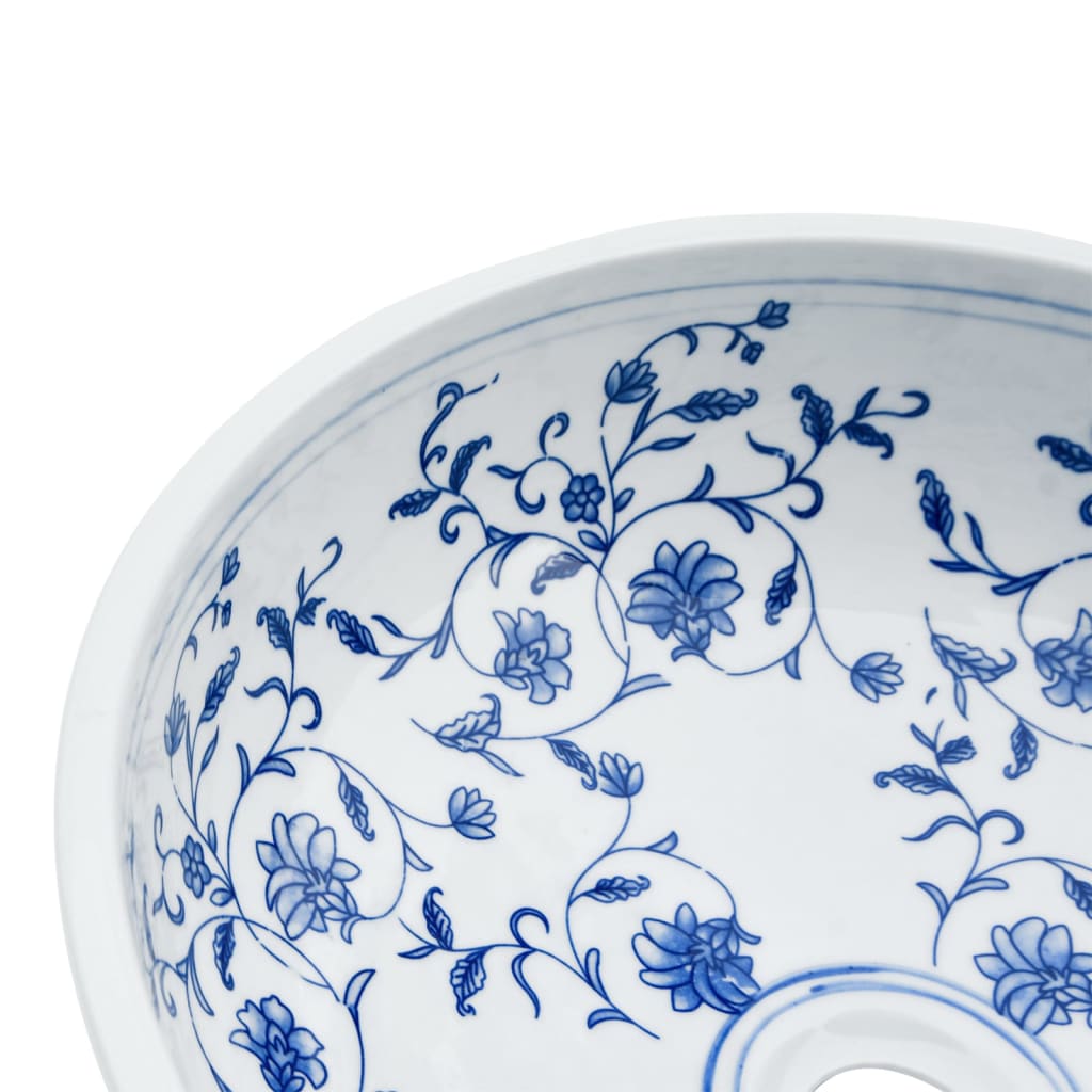 Countertop Basin White and Blue Round ?41x14 cm Ceramic
