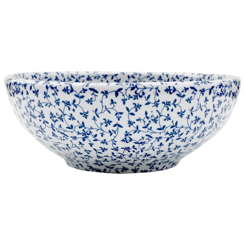 Countertop Basin White and Blue Round ?41x14 cm Ceramic