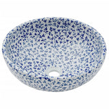 Countertop Basin White and Blue Round Φ41x14 cm Ceramic - Side View