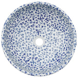 Countertop Basin White and Blue Round Φ41x14 cm Ceramic - Top-Down View