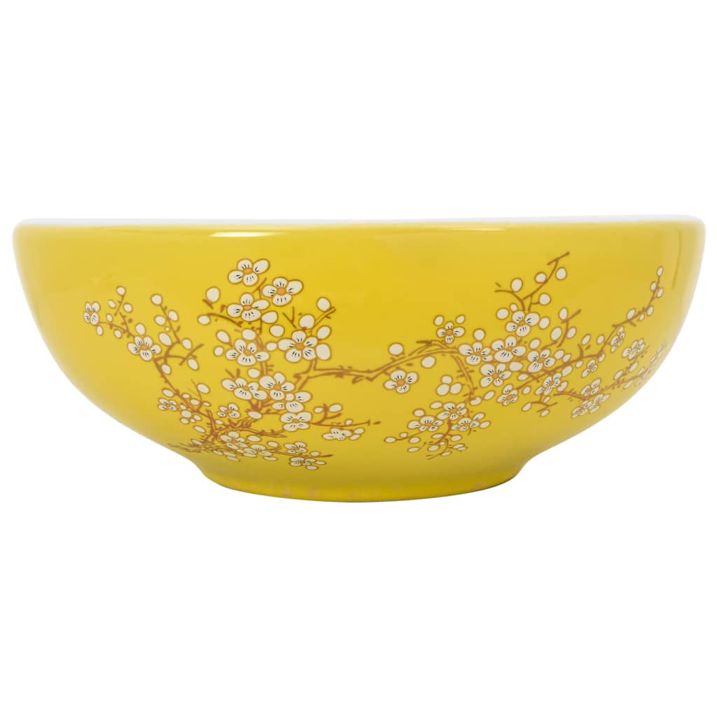 Countertop Basin White and Yellow Round F41x14 cm Ceramic