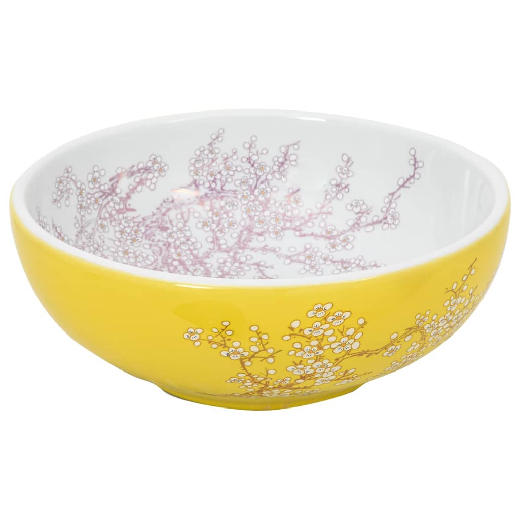 Countertop Basin White and Yellow Round F41x14 cm Ceramic