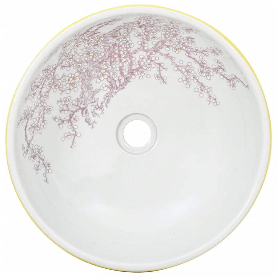 Countertop Basin White and Yellow Round F41x14 cm Ceramic