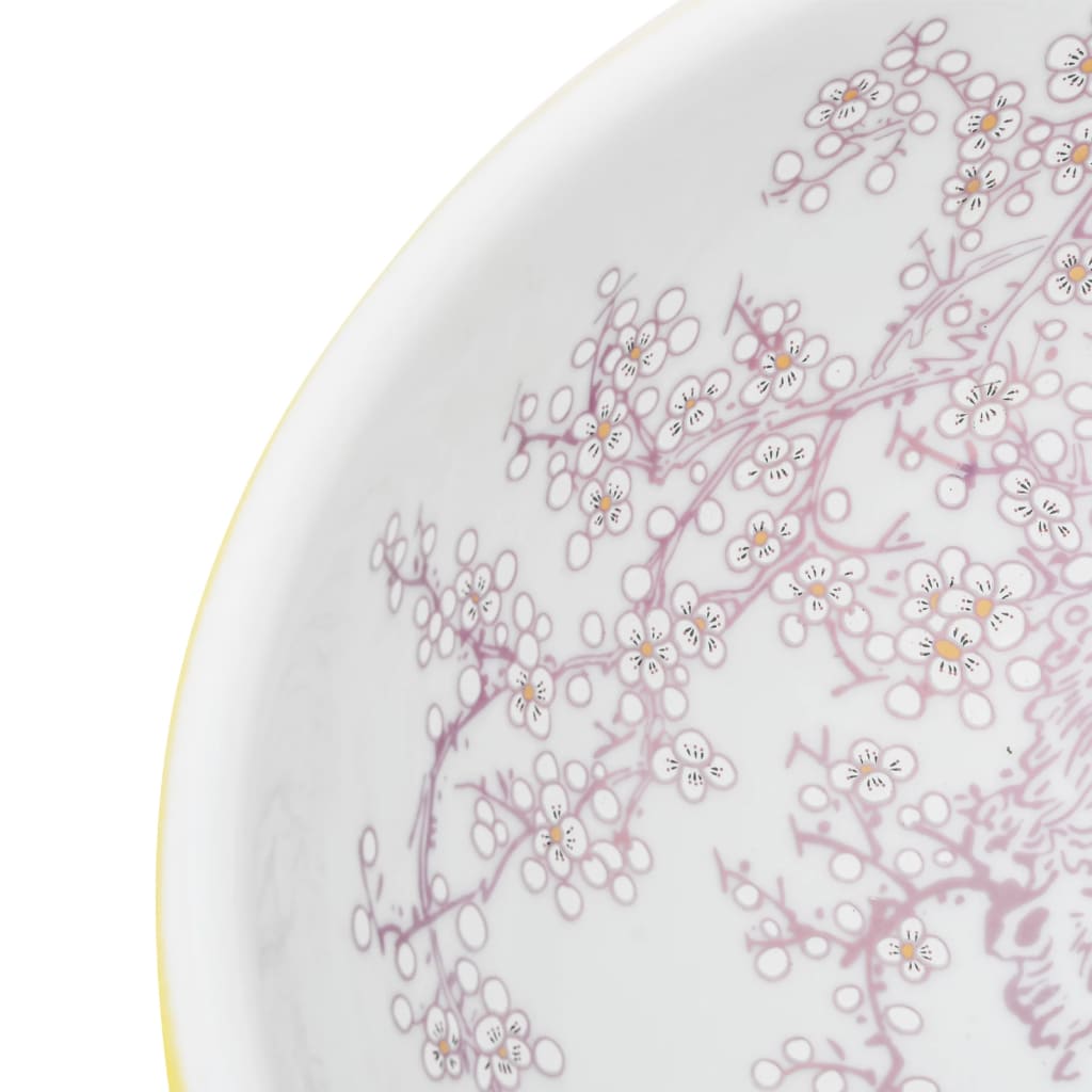 Countertop Basin White and Yellow Round F41x14 cm Ceramic