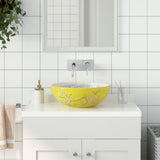 Countertop Basin White and Yellow Round F41x14 cm Ceramic