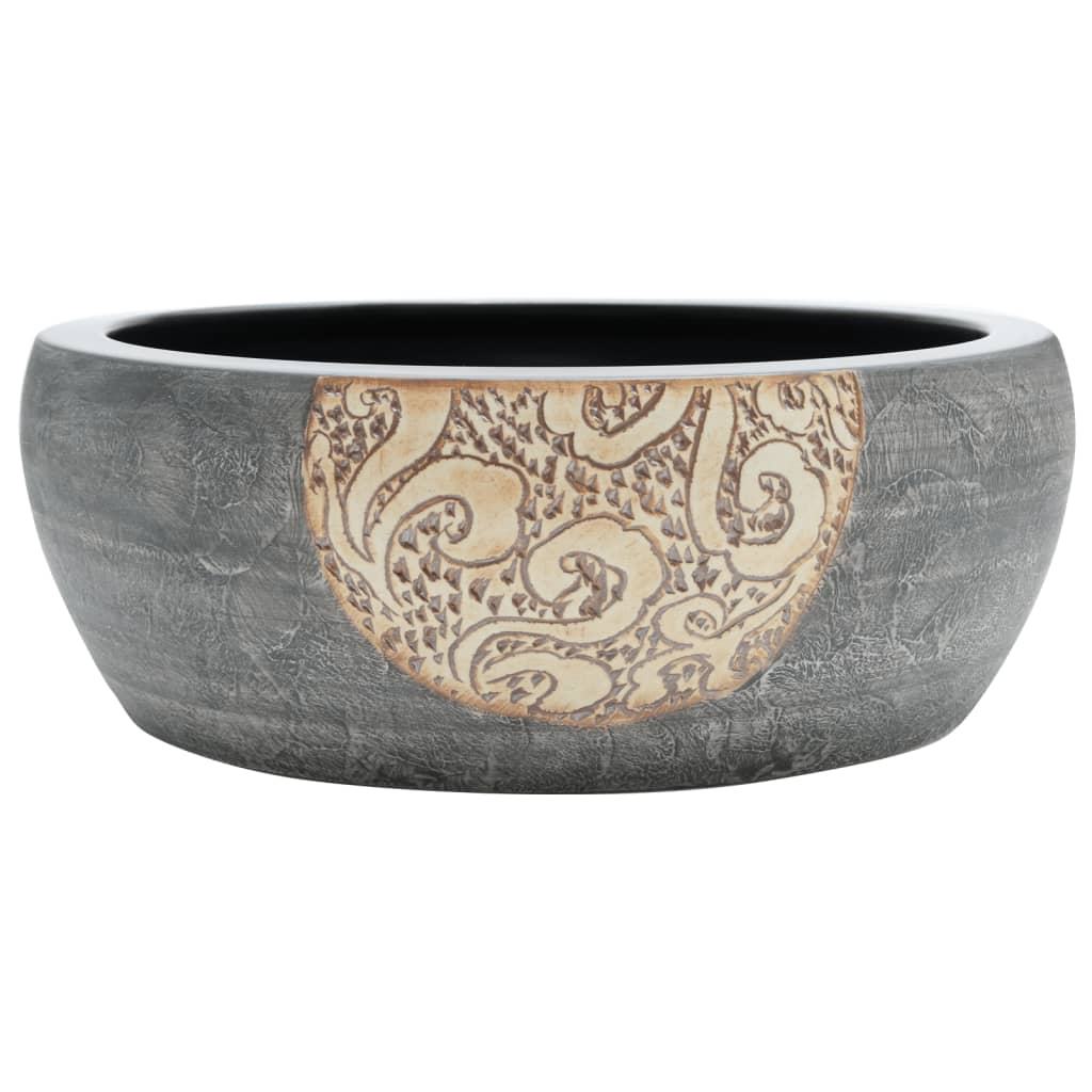 Countertop Basin Black and Brown Round F41x14 cm Ceramic