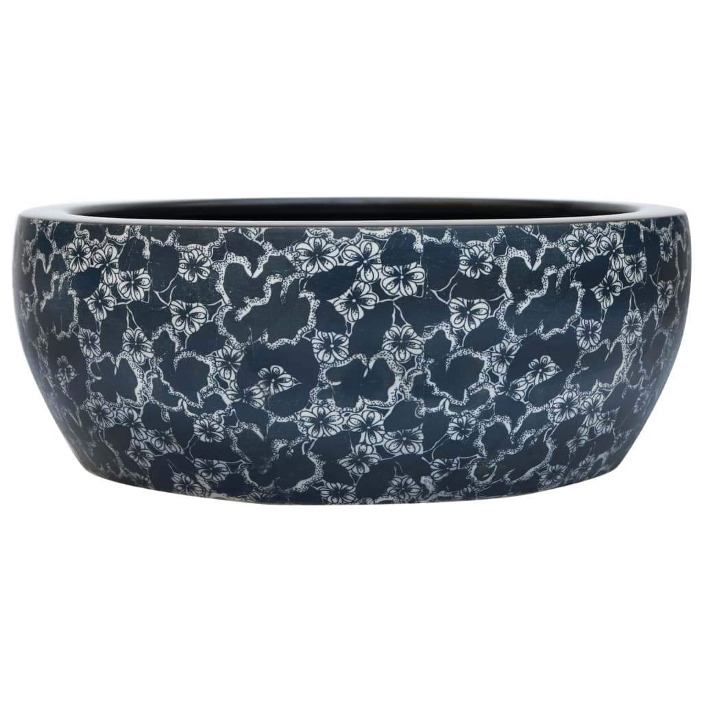 Countertop Basin Black and Blue Round F41x14 cm Ceramic
