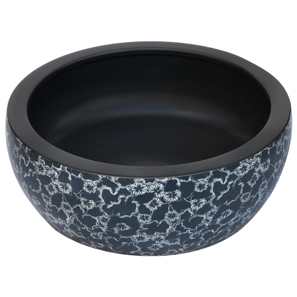 Countertop Basin Black and Blue Round F41x14 cm Ceramic