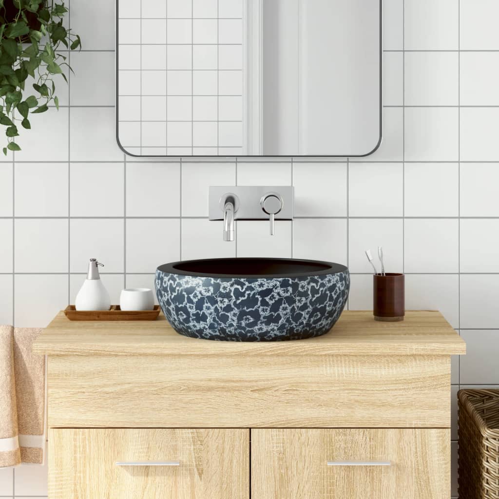 Countertop Basin Black and Blue Round F41x14 cm Ceramic