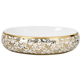 Countertop Basin White and Gold Oval 59x40x15 cm Ceramic - Side View