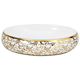Countertop Basin White and Gold Oval 59x40x15 cm Ceramic - Top-Down View