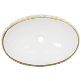 Countertop Basin White and Gold Oval 59x40x15 cm Ceramic - Rear View