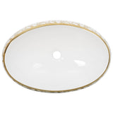 Countertop Basin White and Gold Oval 59x40x15 cm Ceramic - Close-Up Angle