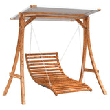 Swing Bed with Canopy Solid Wood Spruce with Teak Finish - Front View