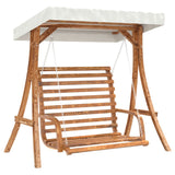 Swing Bench with Canopy Solid Wood Spruce with Teak Finish - Front View