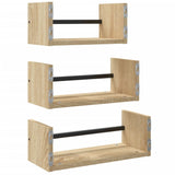 3 Piece Wall Shelf Set with Bars Sonoma Oak Engineered wood - Rear View