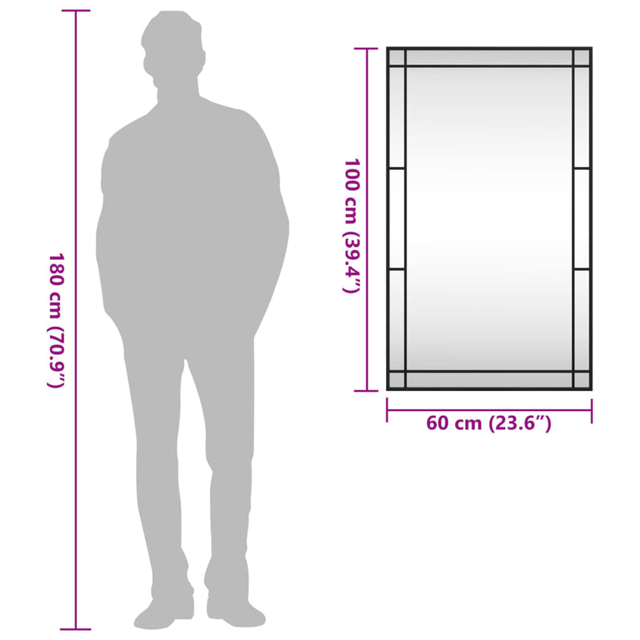 Wall Mirror Black 60x100 cm Rectangle Iron