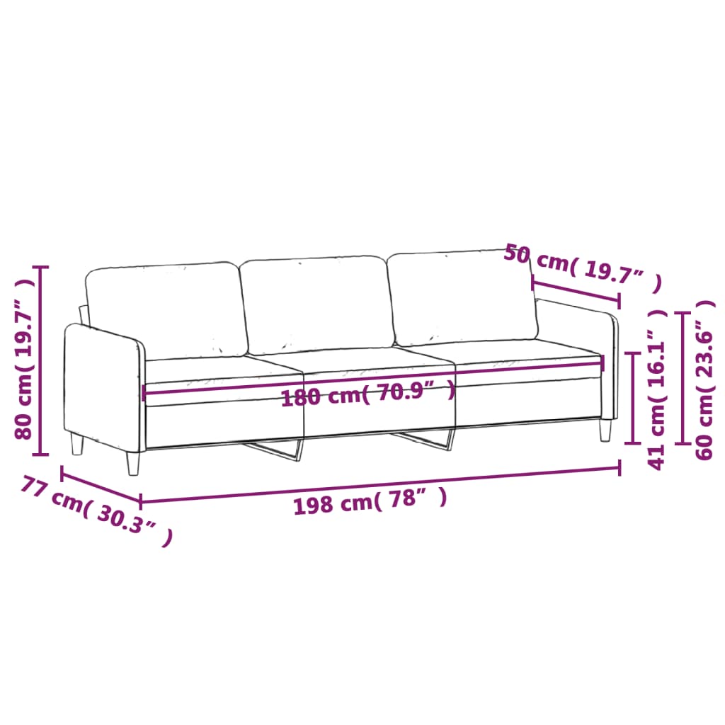 3-Seater Sofa Light Grey Fabric 180 cm