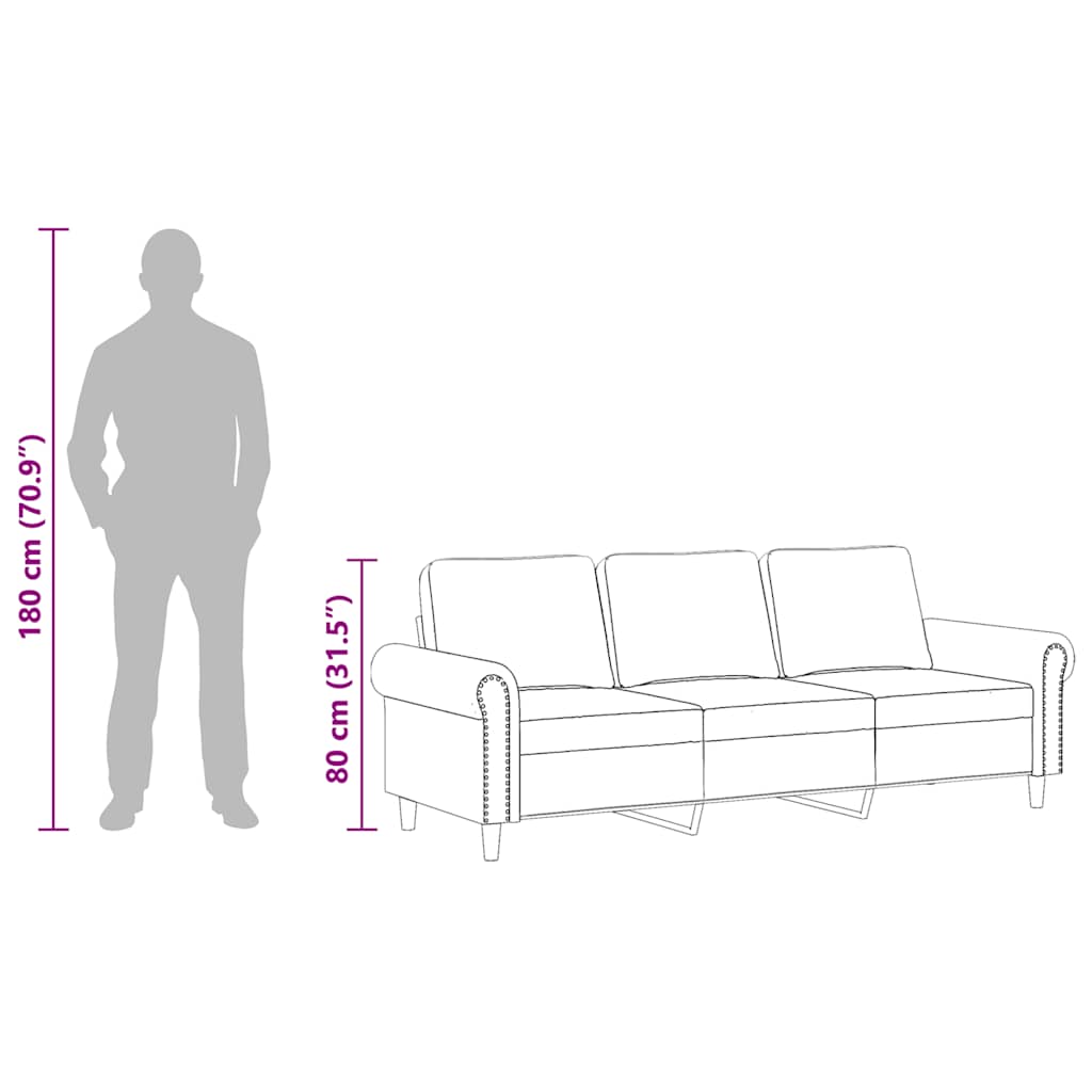 3-Seater Sofa Light Grey 180 cm Velvet