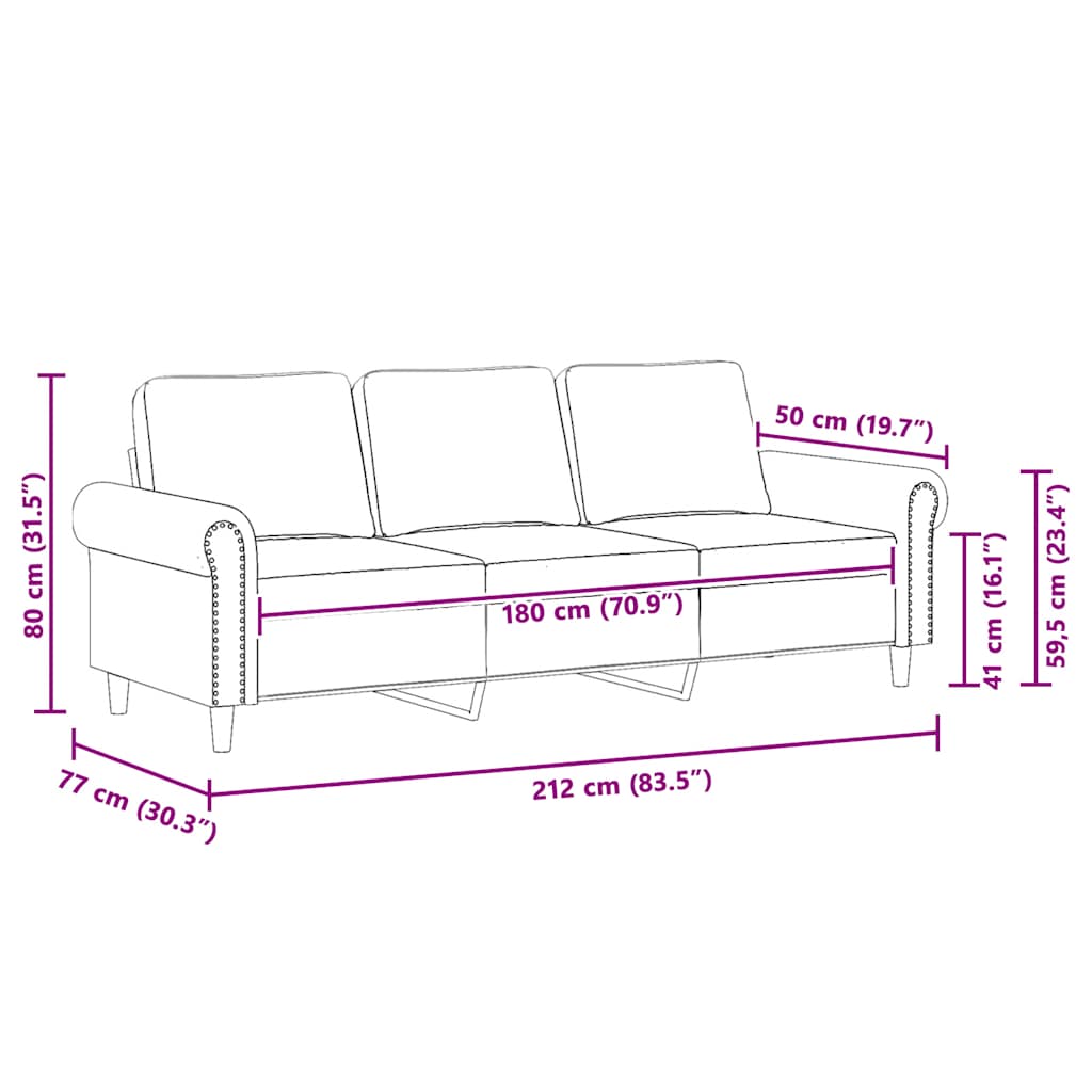 3-Seater Sofa Black 180 cm Velvet