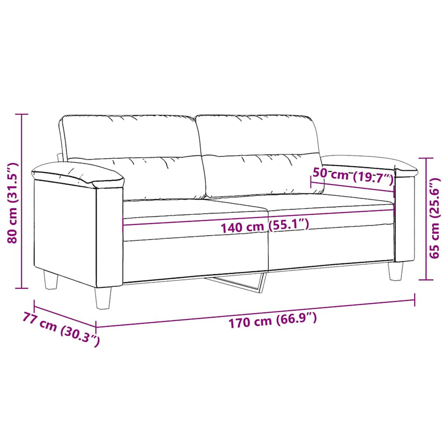 2-Seater Sofa Dark Grey 140 cm Microfibre Fabric