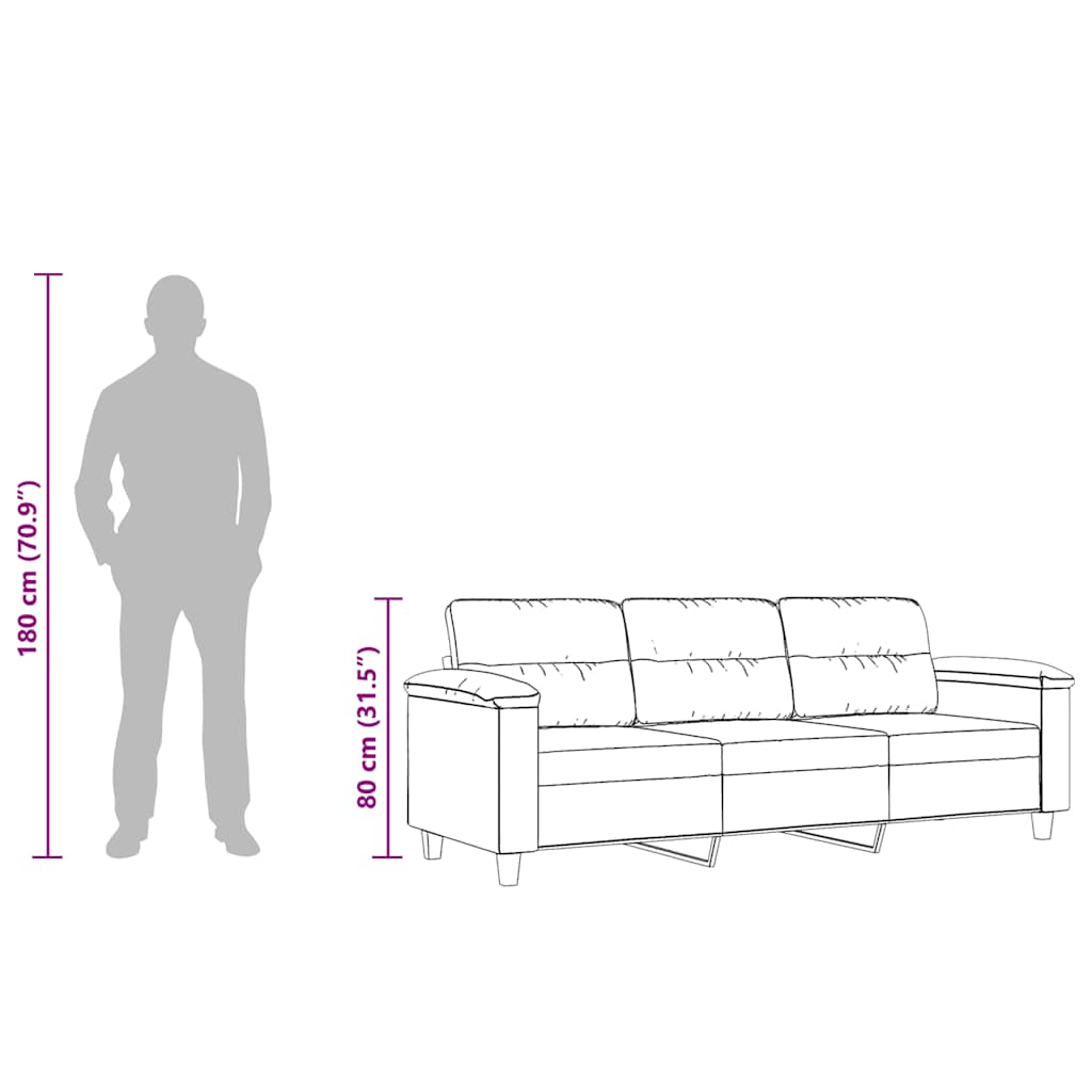 3-Seater Sofa Dark Grey 180 cm Microfibre Fabric
