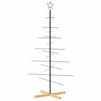 Metal Christmas Tree with Wooden Base Black 150 cm