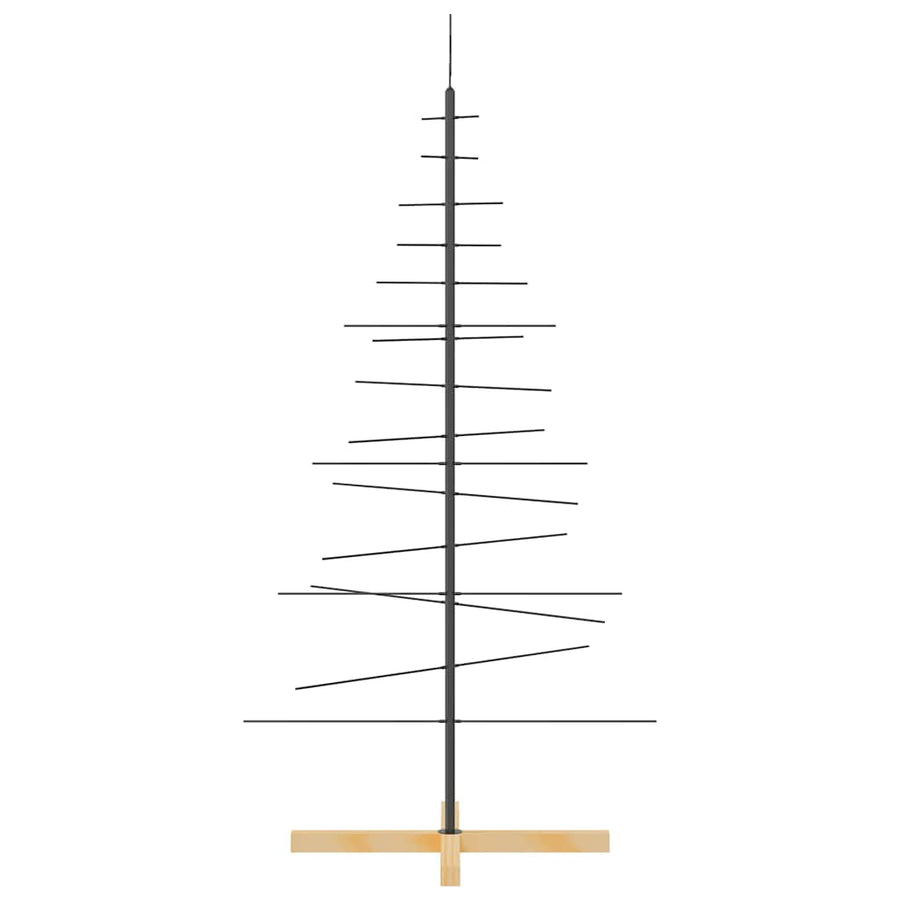 Metal Christmas Tree with Wooden Base Black 150 cm