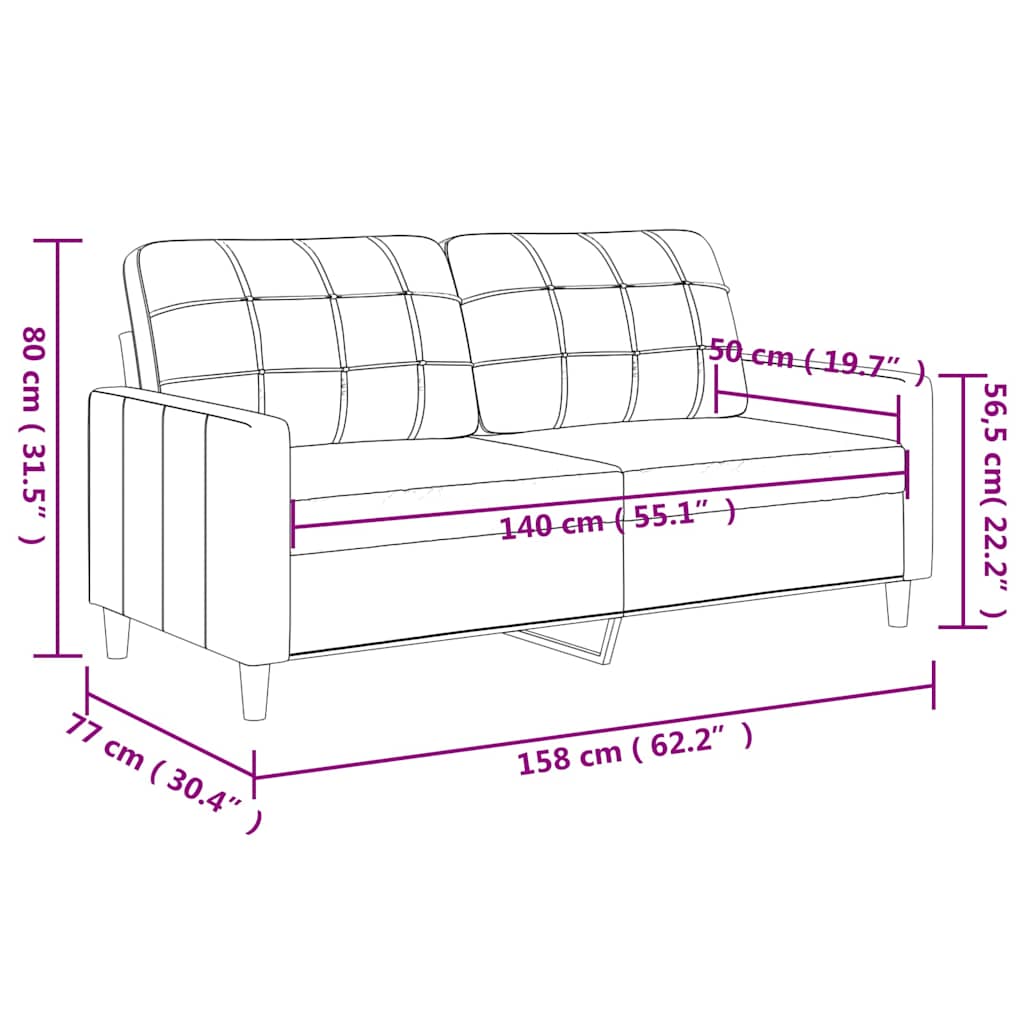2-Seater Sofa Light Grey 140 cm Fabric