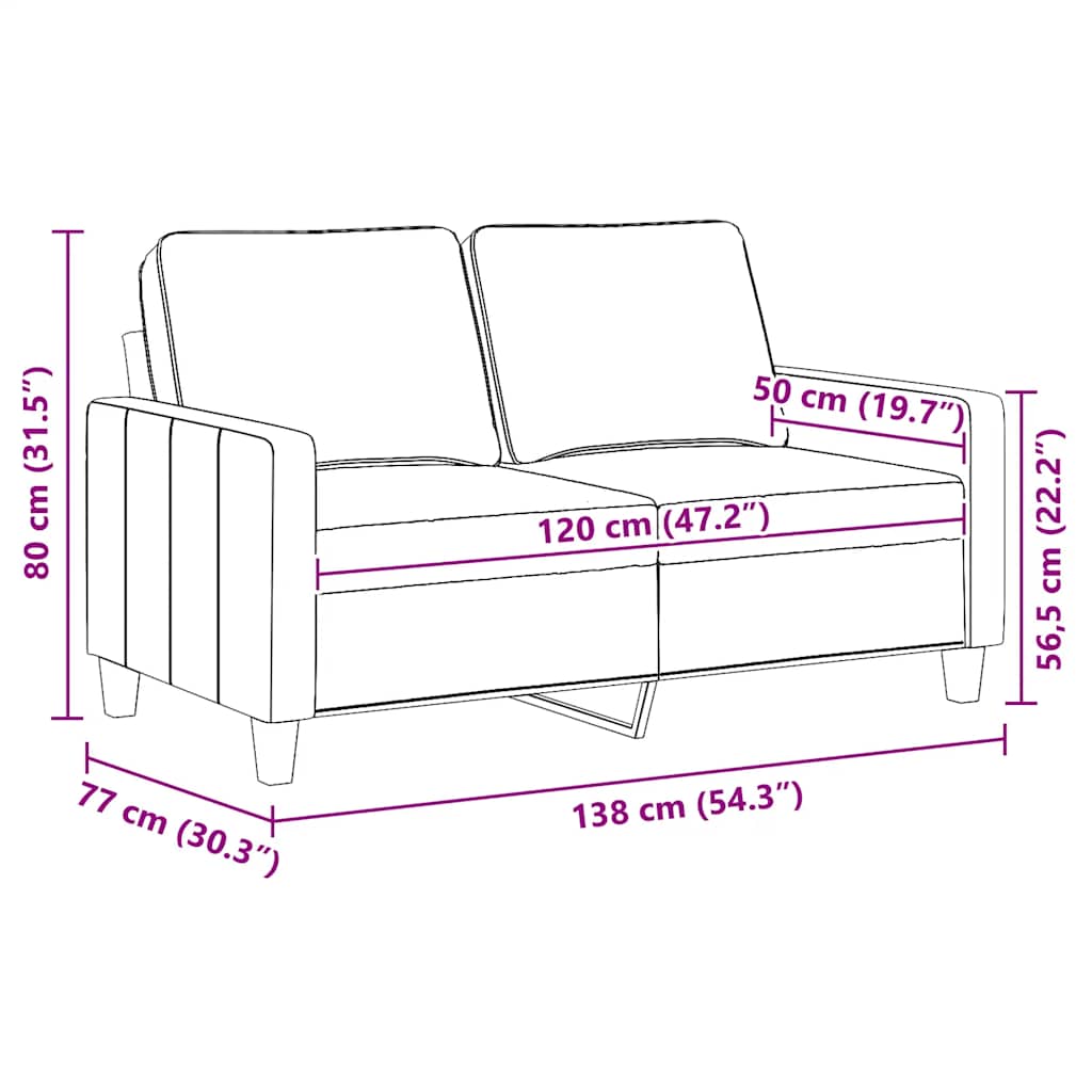 2-Seater Sofa Light Grey 120 cm Fabric