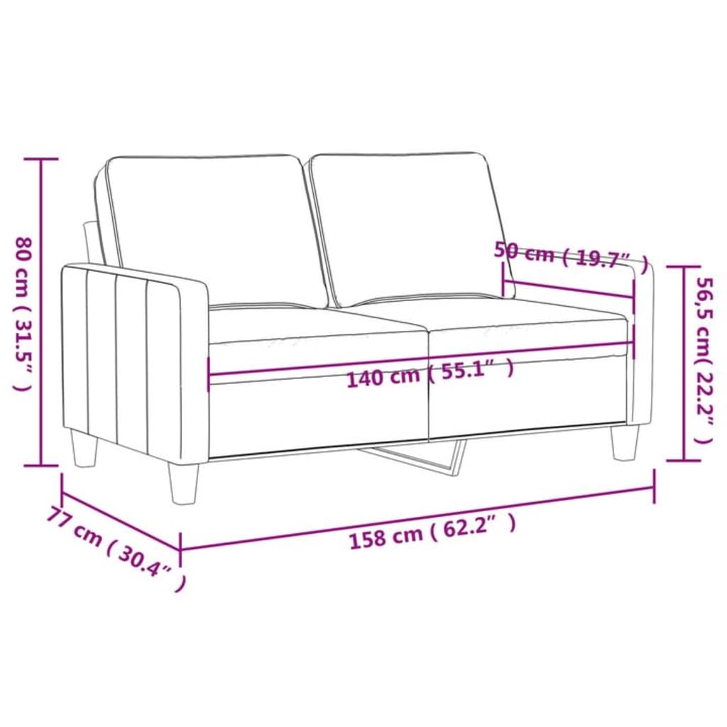 2-Seater Sofa Light Grey 140 cm Fabric