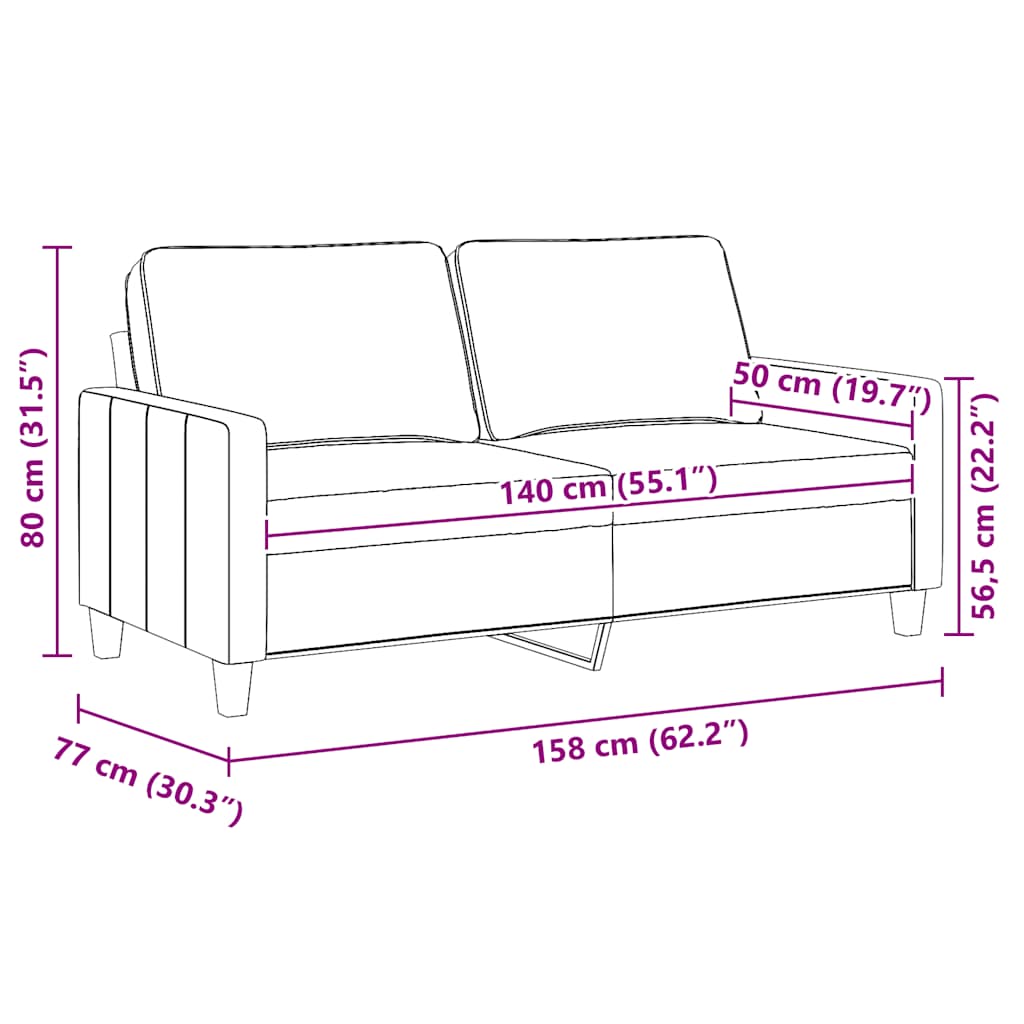 2-Seater Sofa Dark Grey 140 cm Fabric