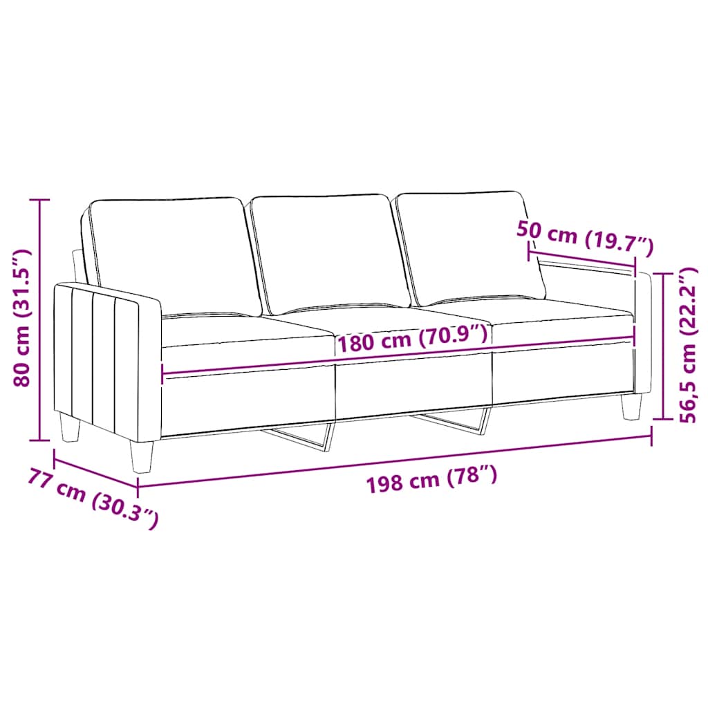 3-Seater Sofa Black 180 cm Fabric
