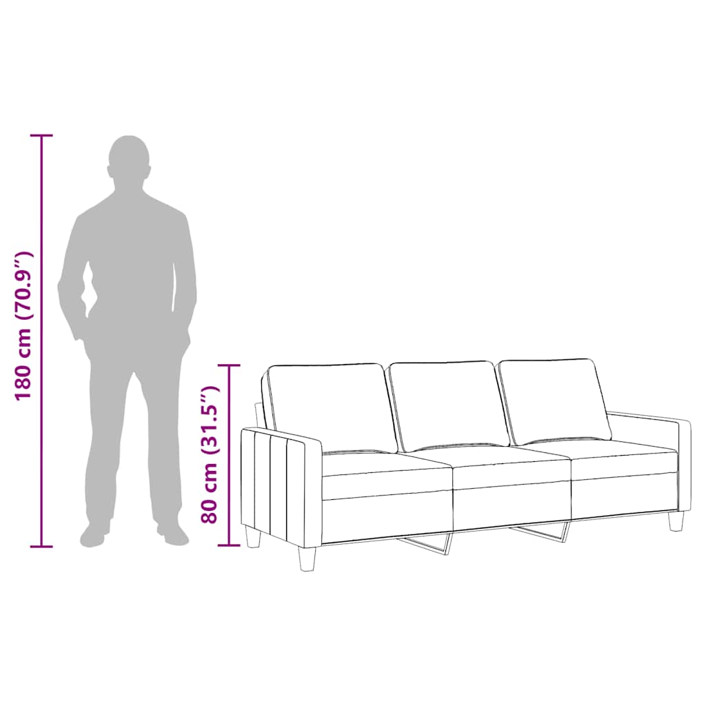 3-Seater Sofa Black 180 cm Fabric