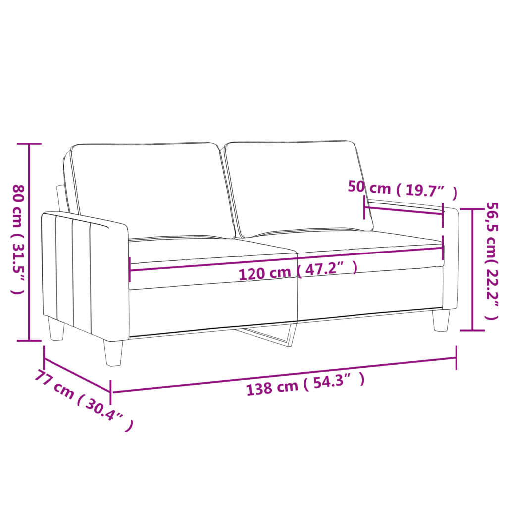 2-Seater Sofa Light Grey 120 cm Velvet