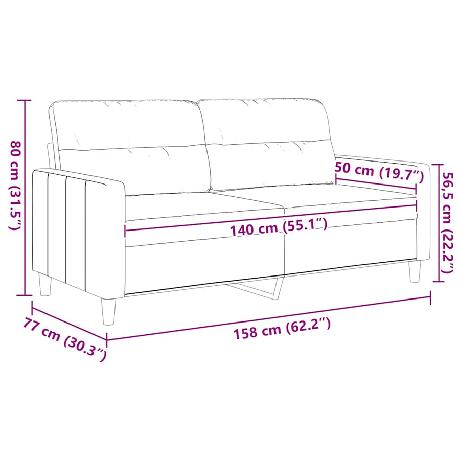 2-Seater Sofa Black 140 cm Fabric