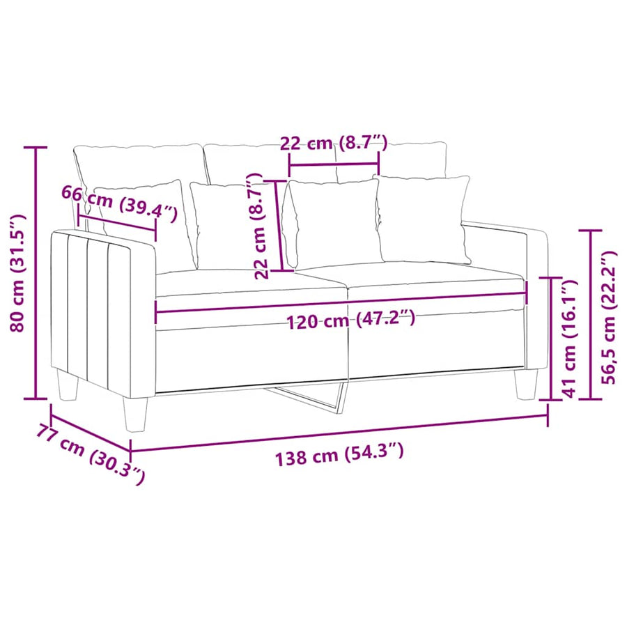 2-Seater Sofa Light Grey 120 cm Fabric